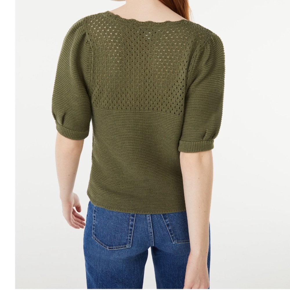 Free Assembly olive green crochet puff sleeve sweater top - Picture 9 of 9